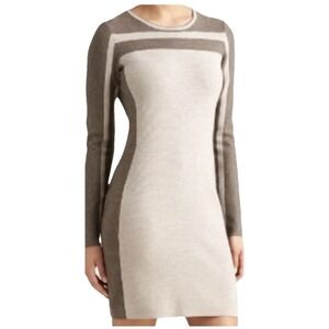 ATHLETA Small Boreal Colorblock Sweater‎ Dress Tan Wool Blend Heavy Long Sleeves